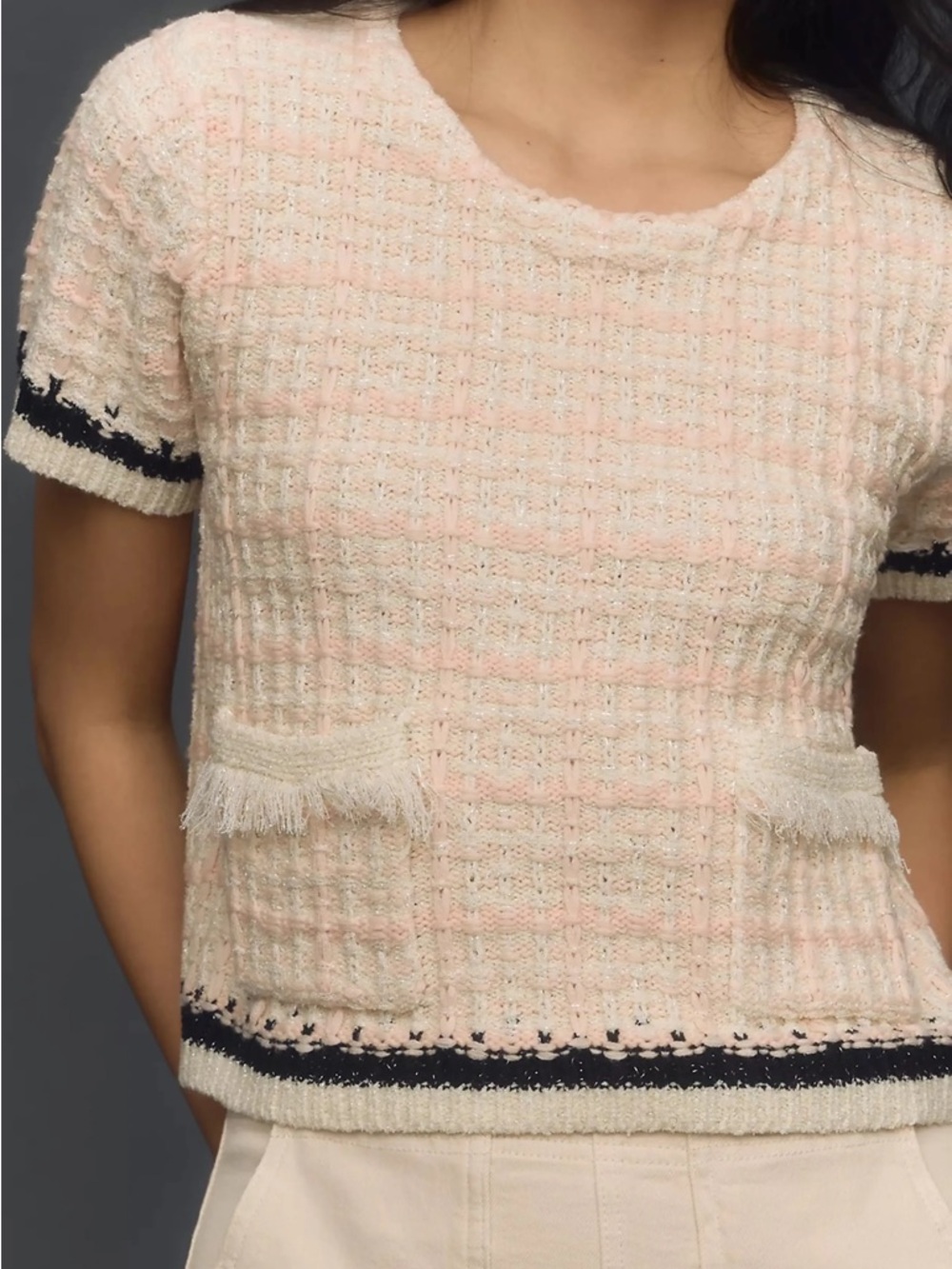 Aemi+Co Harmony Knit Sweater in Cream and Black with Pockets